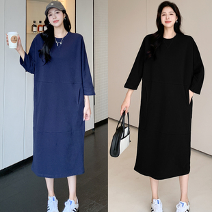韩韩大码七分袖秋季大码卫衣连衣裙特卖文艺范纯棉宽松长款棉袍裙