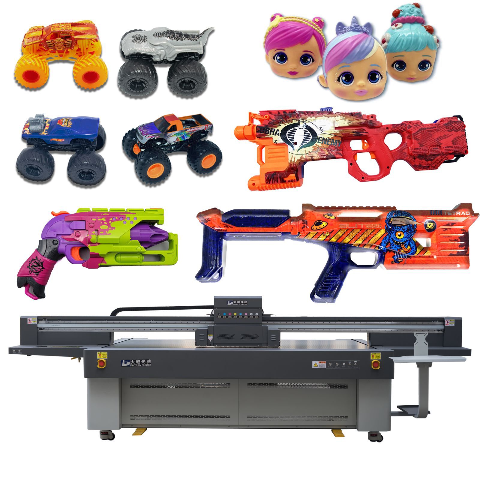 金属塑料玩具汽车模型积木彩色图案彩印彩绘机高落差uv打印机定制