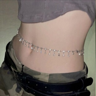 网红同款水钻腰链性感辣妹蹦迪闪钻流苏身体链肚脐链民族风配饰女