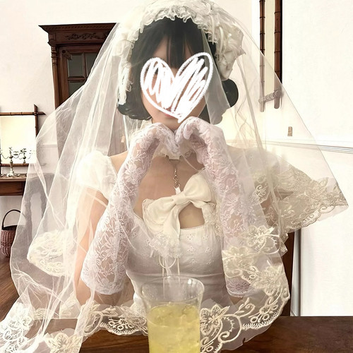 鬼新娘cos白色头纱女成人头饰婚纱万圣节穿搭白哥特风lolita装扮