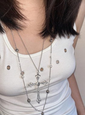 欧美简约高级感十字架长款项链冷淡风时髦复古cleanfit百搭锁骨链