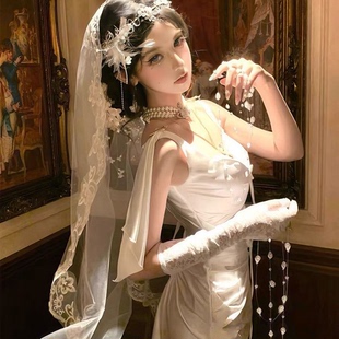 万圣节头饰鬼新娘cos白色蕾丝花边头纱暗黑哥特风lolita婚纱发饰