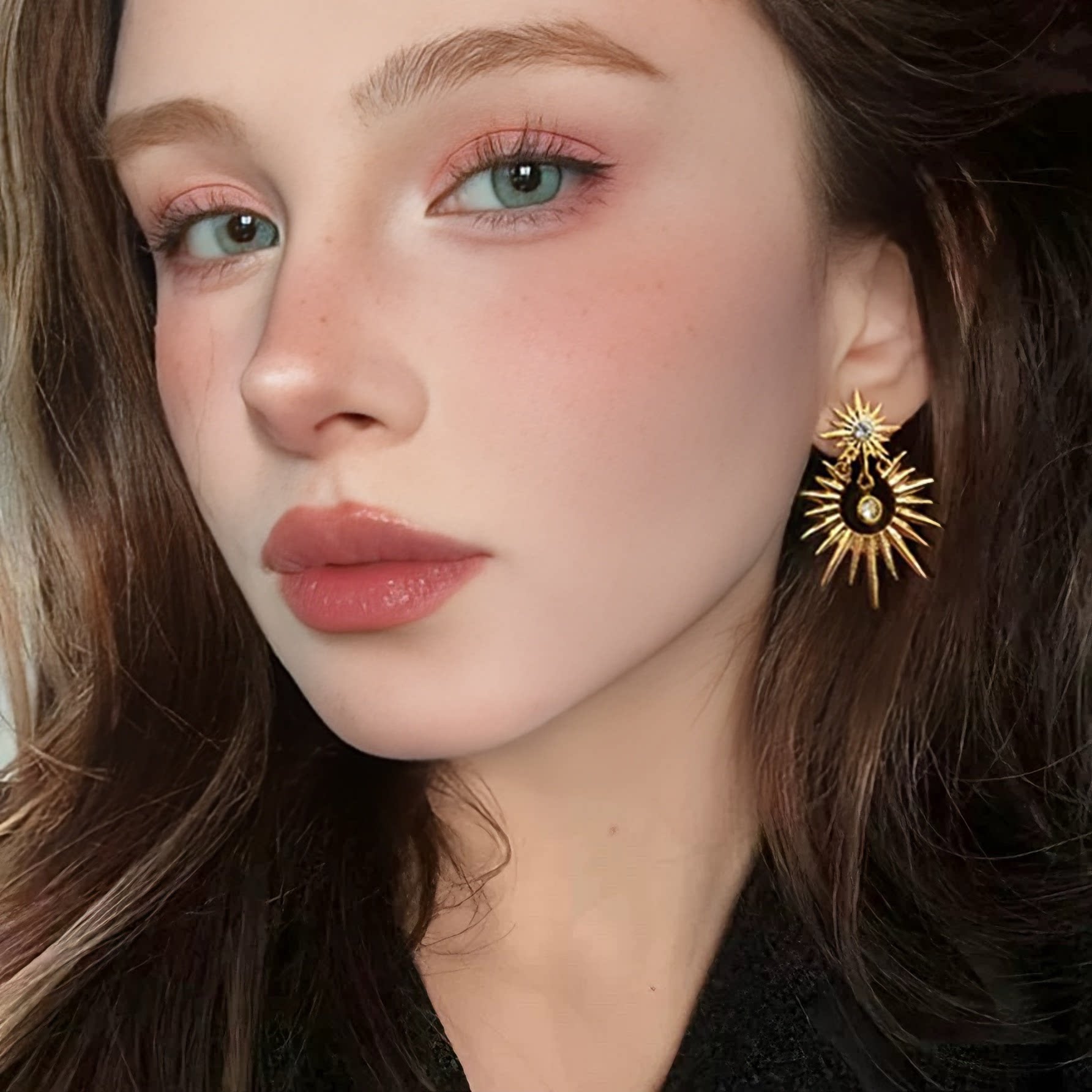 欧美复古芒星锆石吊坠金色耳环冷淡风小众个性耳钉高级气质氛围感