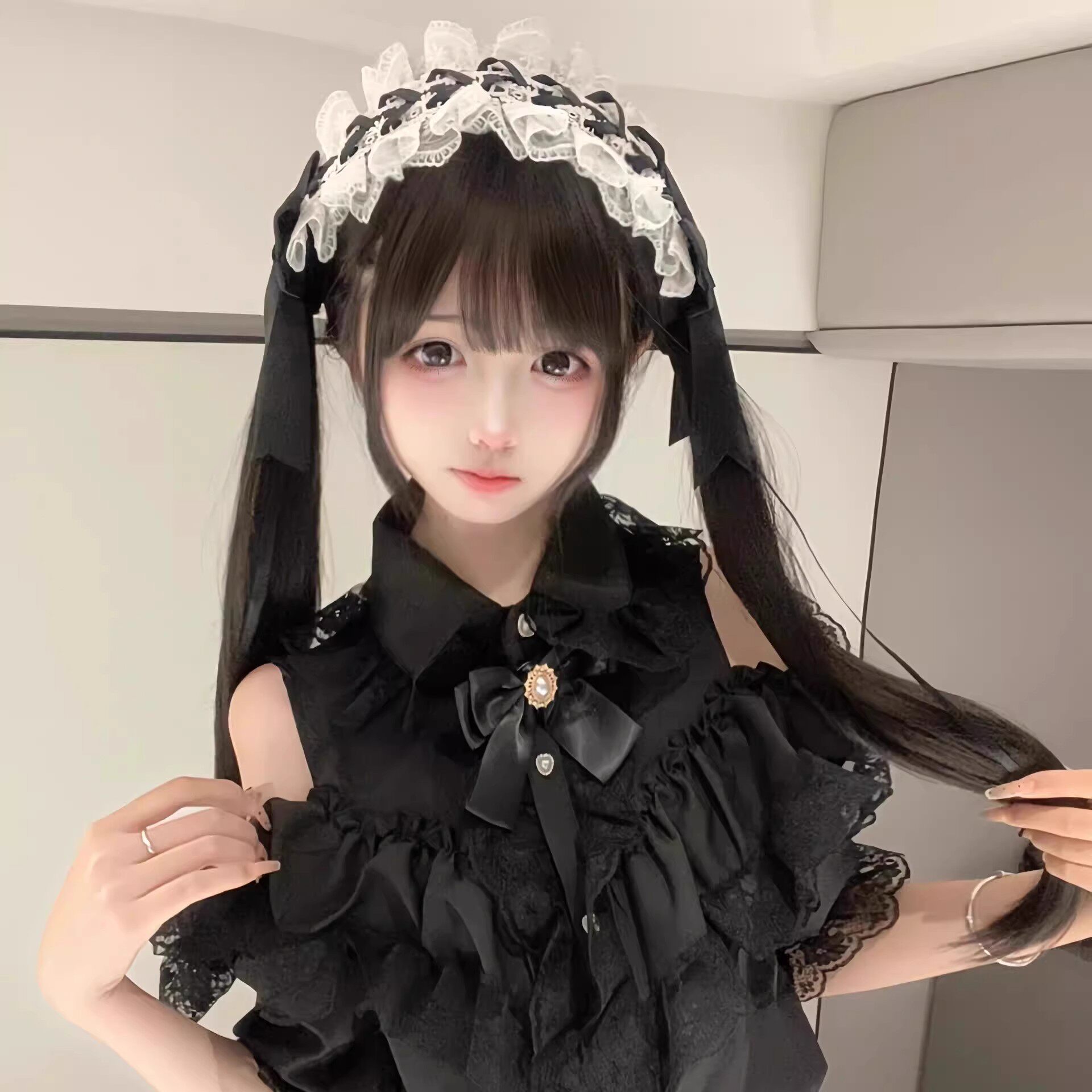 黑白蕾丝Lolita发带cosplay漫展