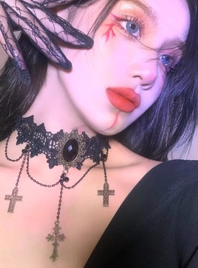 哥特风暗黑洛丽塔蕾丝锁骨链