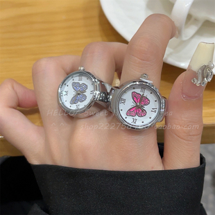 蝴蝶手表戒指女百搭小众手指表迷你时钟可爱创意指环闺蜜学生党