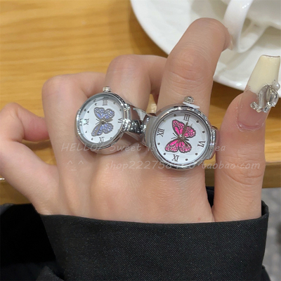 蝴蝶手表戒指女百搭小众手指表迷你时钟可爱创意指环闺蜜学生党