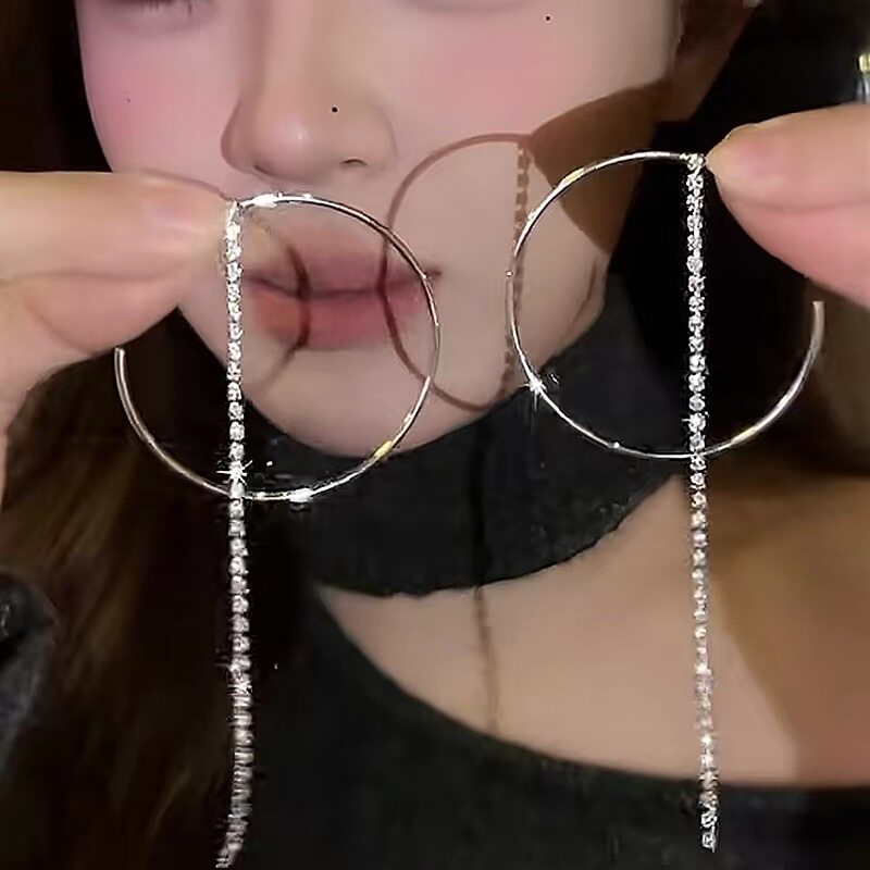 网红新款简约银色圈圈闪锆链条耳钉耳环女个性优雅甜酷少女风耳饰