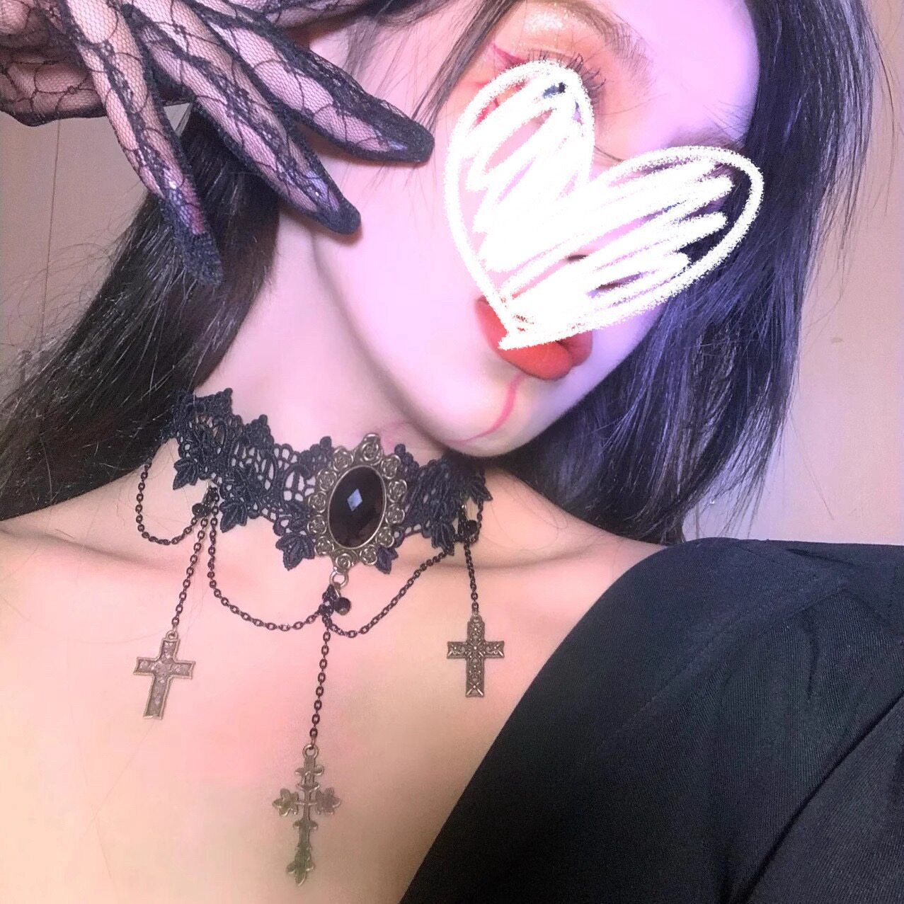 哥特风暗黑洛丽塔蕾丝锁骨链