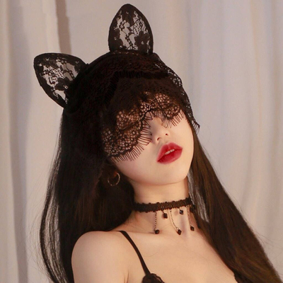 黑色性感猫耳朵发箍女蕾丝面罩眼罩遮脸网纱发夹发卡万圣节头饰