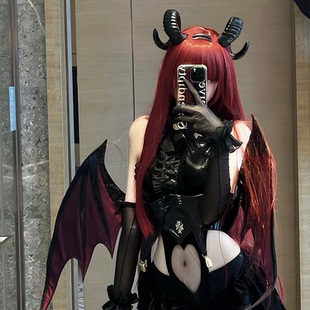 暗黑魅魔 黑色恶魔角发箍女万圣节cos道具山羊角头箍仿真牛角头饰