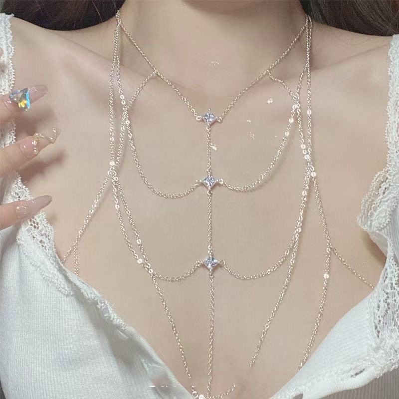 纯欲风~项链女潮酷辣妹身体链耀眼胸链全身性感比基尼立体后背链