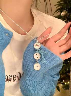 复古设计感小雪人精致秋冬纽扣链