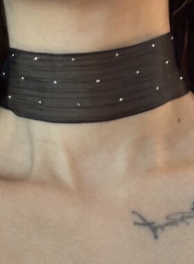 纯色宽边choker颈带蕾丝透气遮疤项链锁骨链黑色脖子饰品微镶闪钻