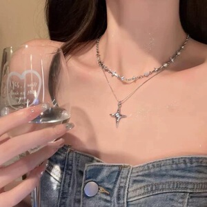 梦幻六芒星锆石项链女层叠新款ins小众设计高级感锁骨链气质颈链