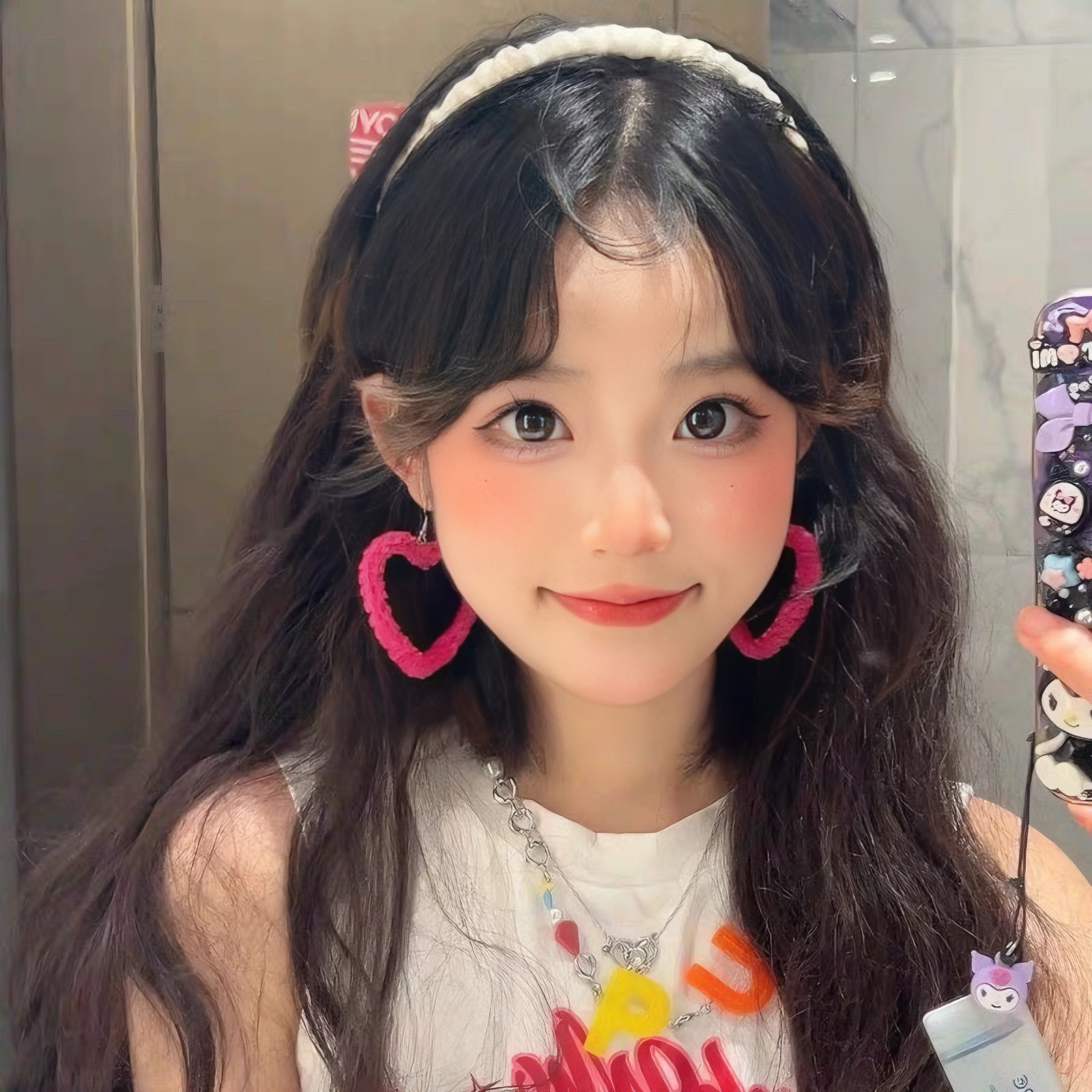 显白芭比粉耳钉夸张显脸瘦大爱心毛绒玫红色蹦迪耳环耳夹