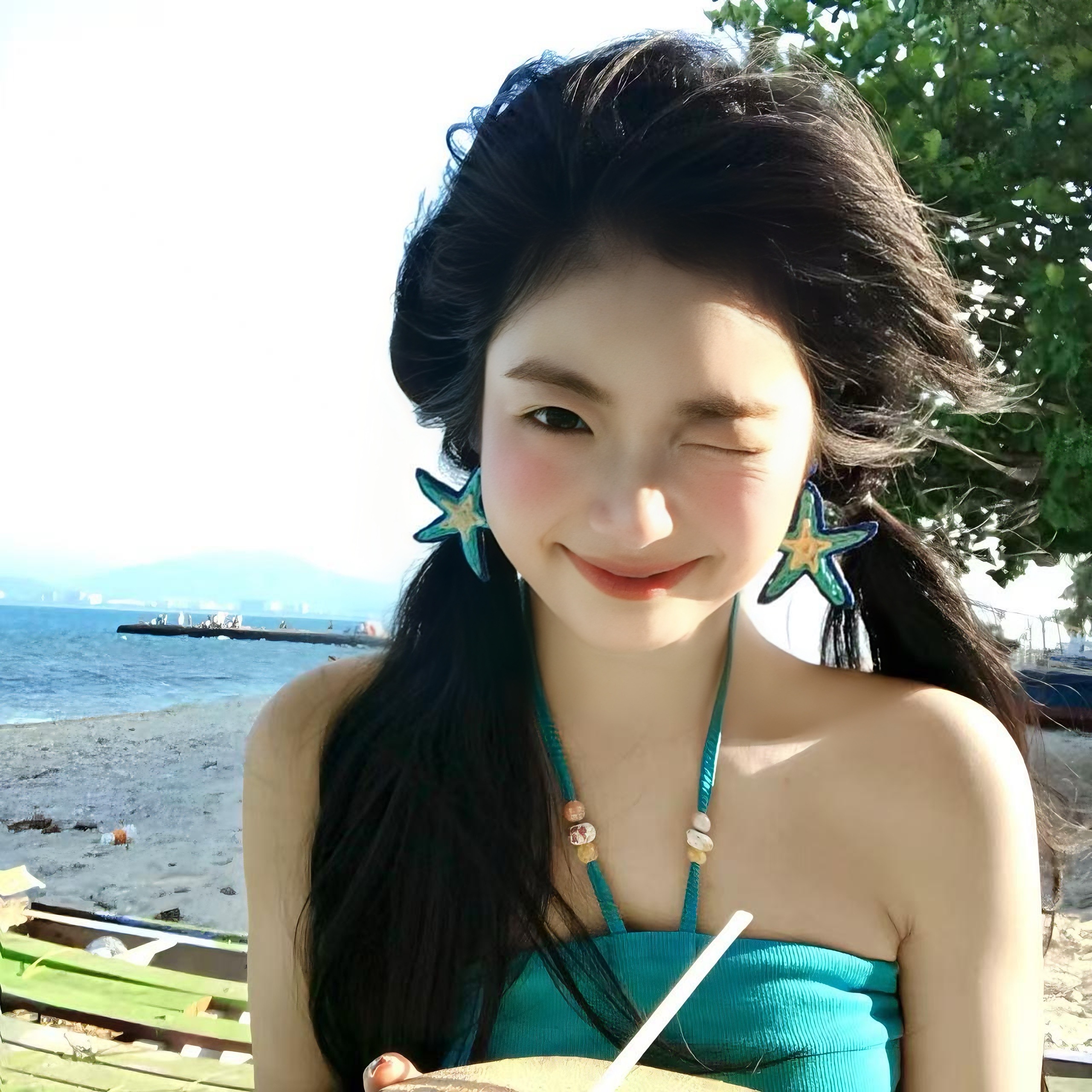 夏日度假风蓝色海星耳环海边沙滩拍照氛围耳坠小众设计感夸张耳饰