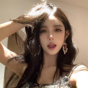 矜贵感轻奢千金大小姐耳饰复古重工锆石夸张耳环长款气质耳钉耳夹