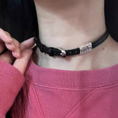 一款 两戴黑色皮绳项链简约冷淡风设计感金属choker项圈锁骨链配饰