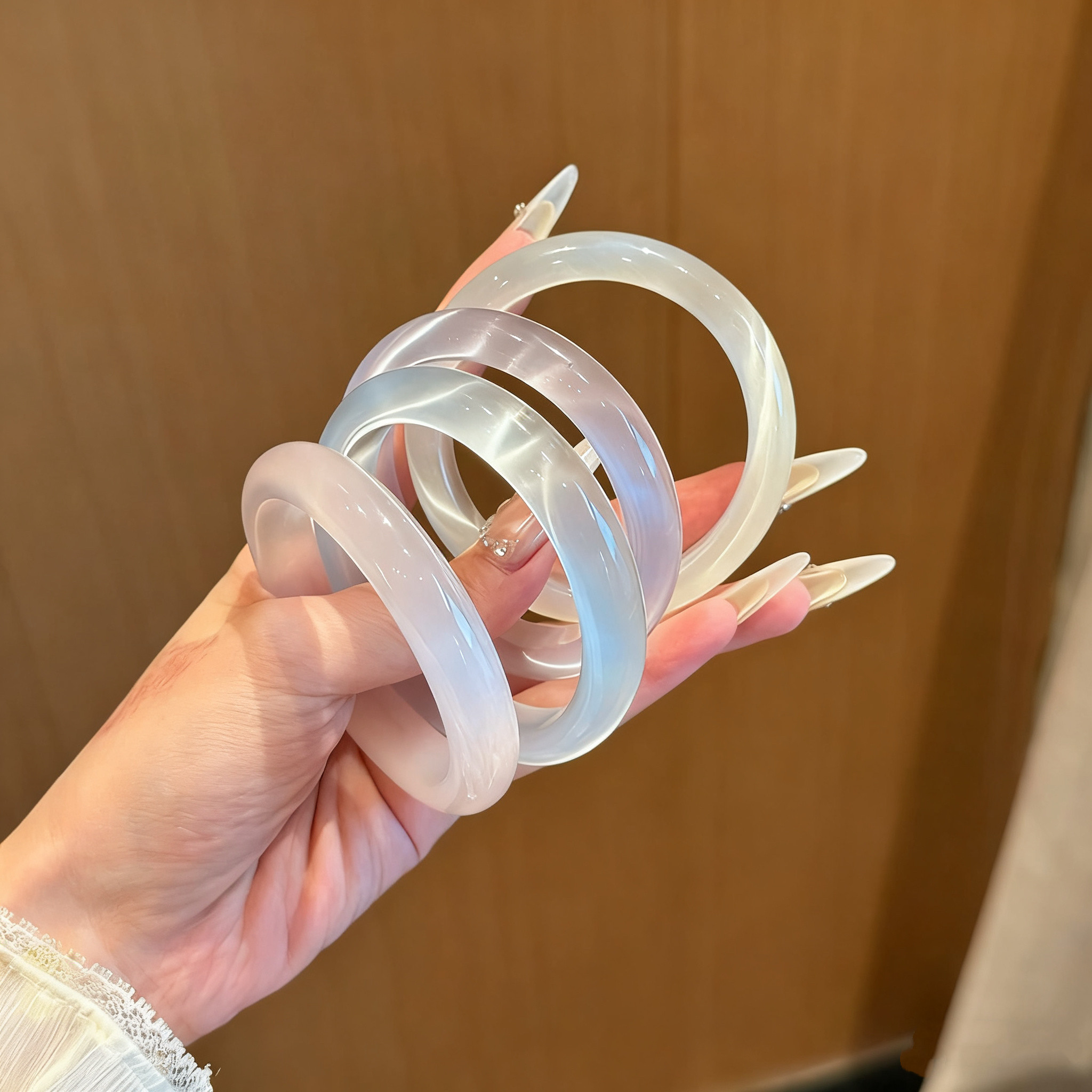 新中式白月光猫眼琉璃手镯女款2025新款冰透水晶素圈镯子国风手饰