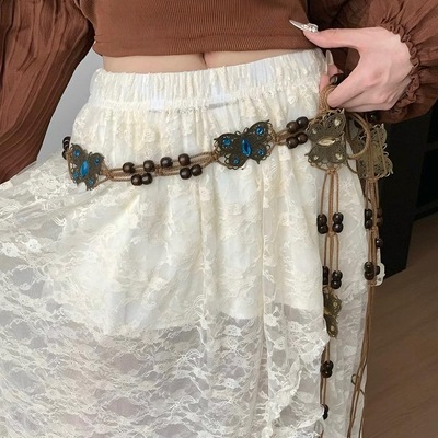 波西米亚腰带民族风复古编织蝴蝶腰链女春夏高级感连衣裙腰绳配饰