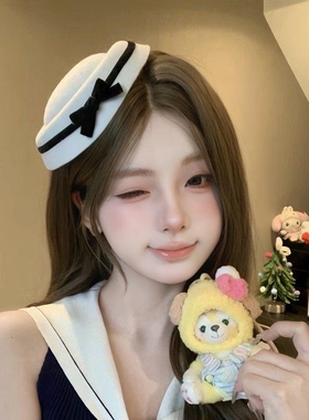 蝴蝶结小礼帽女日系海军风lolita水手帽法式赫本高端圆顶帽子头饰