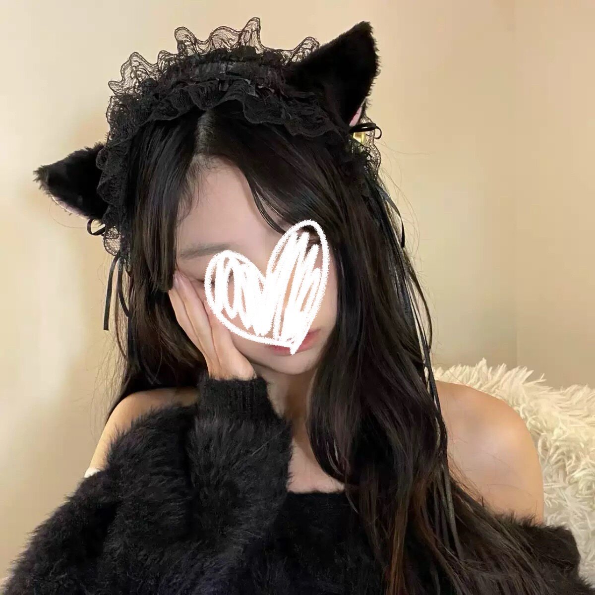 纯欲可爱猫咪耳朵发箍女cos蕾丝黑色头箍兽耳铃铛发卡lolita发饰