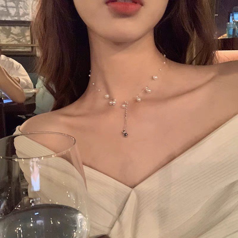 优雅珍珠流苏项链锁骨链女轻奢ins高级设计感简约小众2023年新款