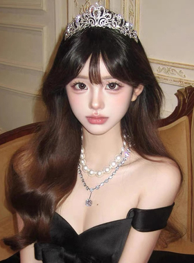 水晶公主皇冠生日头饰珍珠项链套装女lolita新娘王冠礼服发箍配饰