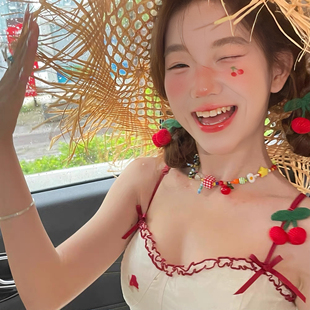 夏日多巴胺彩色项链适合海边沙滩度假旅游拍照的锁骨链蝴蝶结颈链