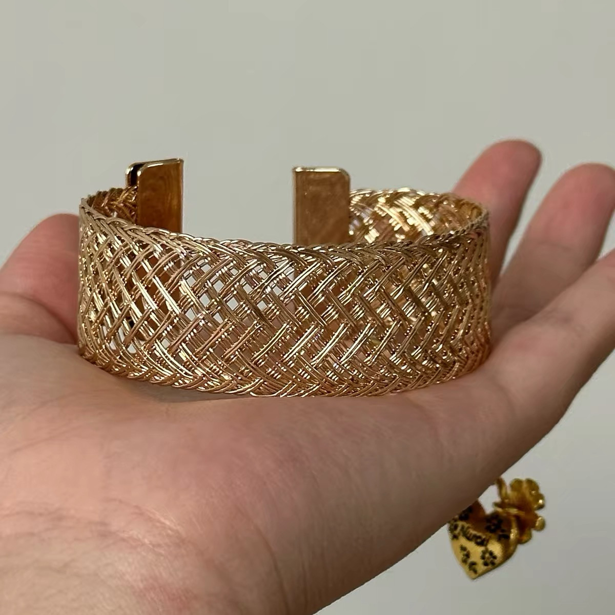中古vintage 金色编织多层开口手镯女轻奢高级感手环夏季叠戴手饰