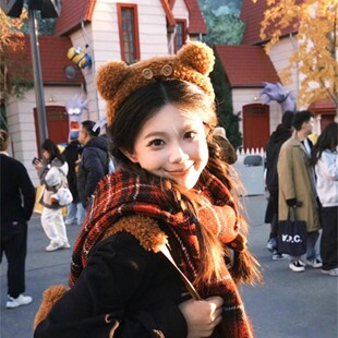 环球影城Tim小熊发箍女可爱卡通毛绒洗脸头箍迪士妮游玩拍照发卡