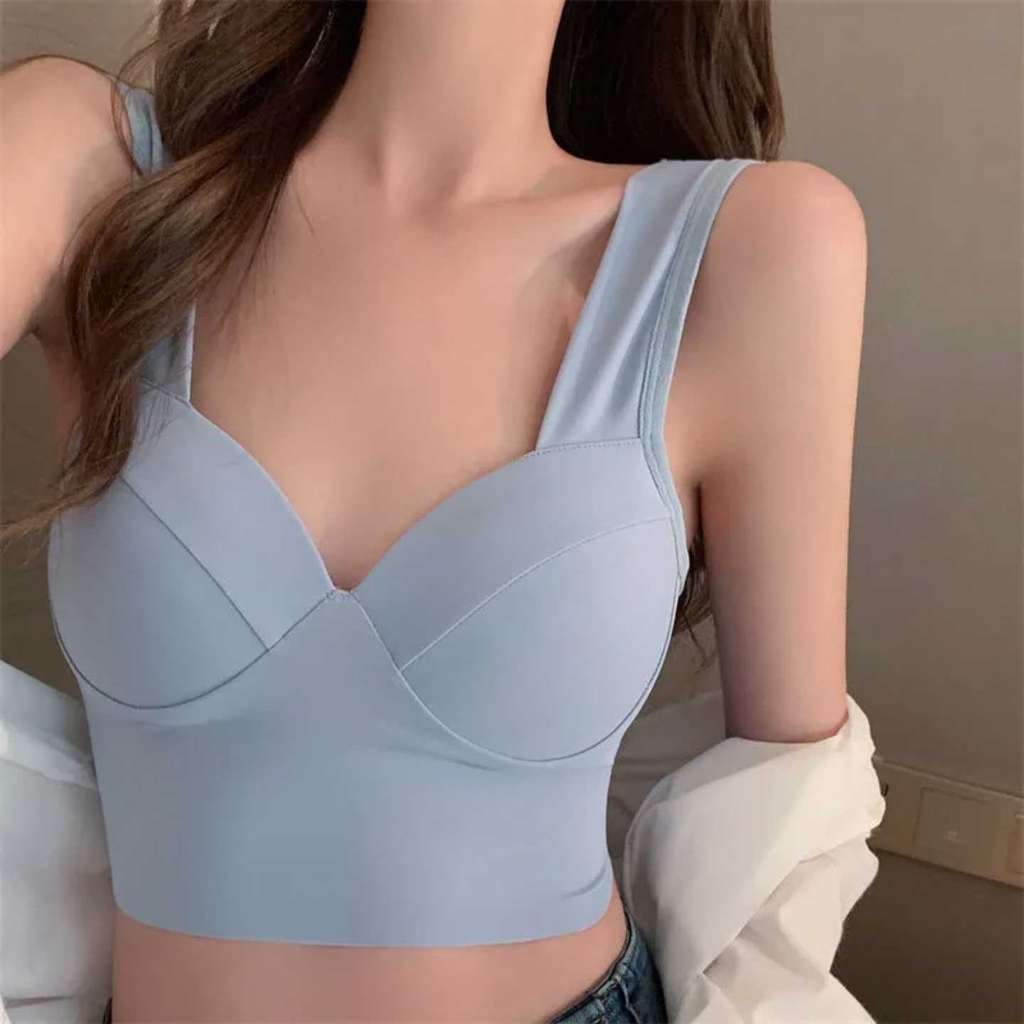 夏季冰丝美背内衣女一体式无钢圈聚拢文胸防走光内搭外穿抹胸裹胸
