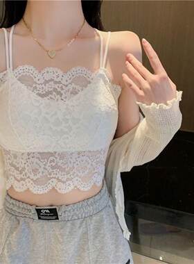 新款冰丝吊带背心带胸垫蕾丝内衣女聚拢上托防下垂百搭裹胸夏花边