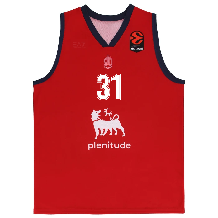 定制欧洲篮球联赛2025/26奥林匹亚米|兰红色比赛速干球衣训练背心