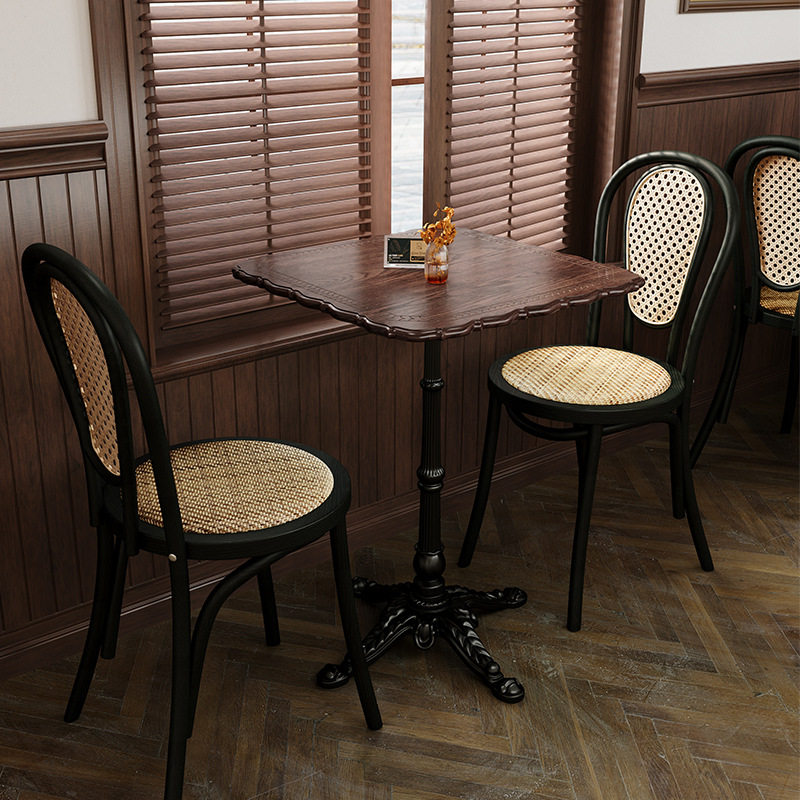 复古咖啡厅桌椅组合实木奶茶咖啡店桌子商用西餐厅甜品烘焙店方桌