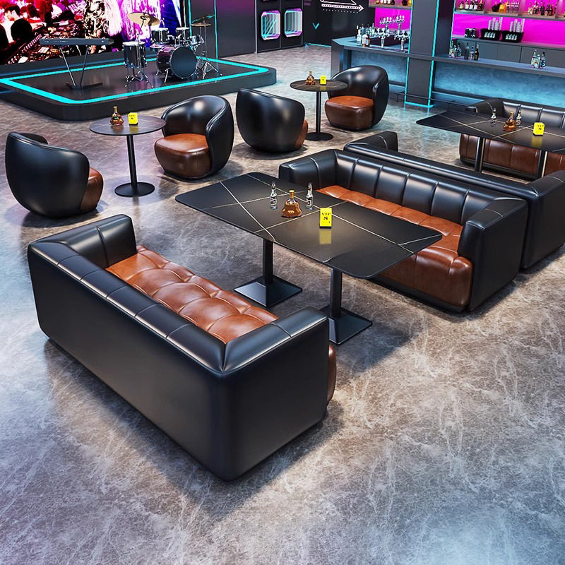 网红现代简约酒吧清吧卡座沙发酒店会所接待休息区沙发酒馆桌椅