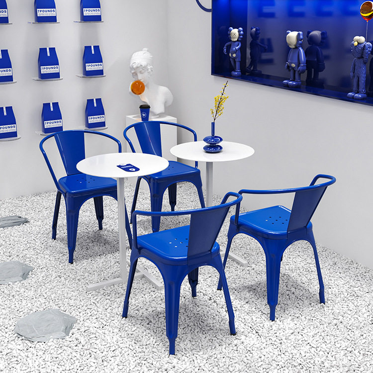 克莱因蓝椅子网红奶茶店咖啡桌ins水泥风甜品店桌椅休闲餐饮家具