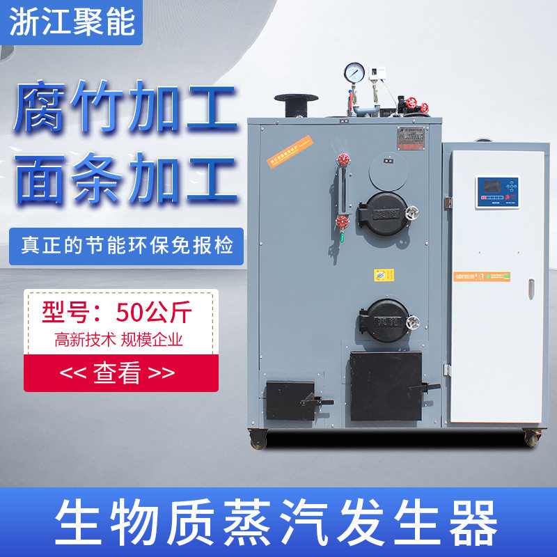 浙江聚能50公斤生物质环保颗粒蒸汽发生器腐竹面条加工锅炉厂家