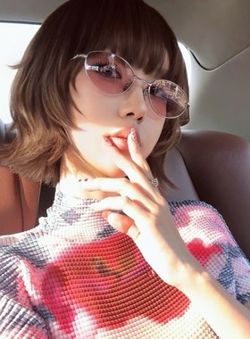 高级感老钱风凹造型超轻金属猫眼墨镜女Y2K多巴胺粉红色太阳眼镜