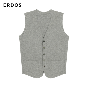 早秋岩石绿V领修身 羊毛羊绒混纺背心开衫 马甲 男装 ERDOS