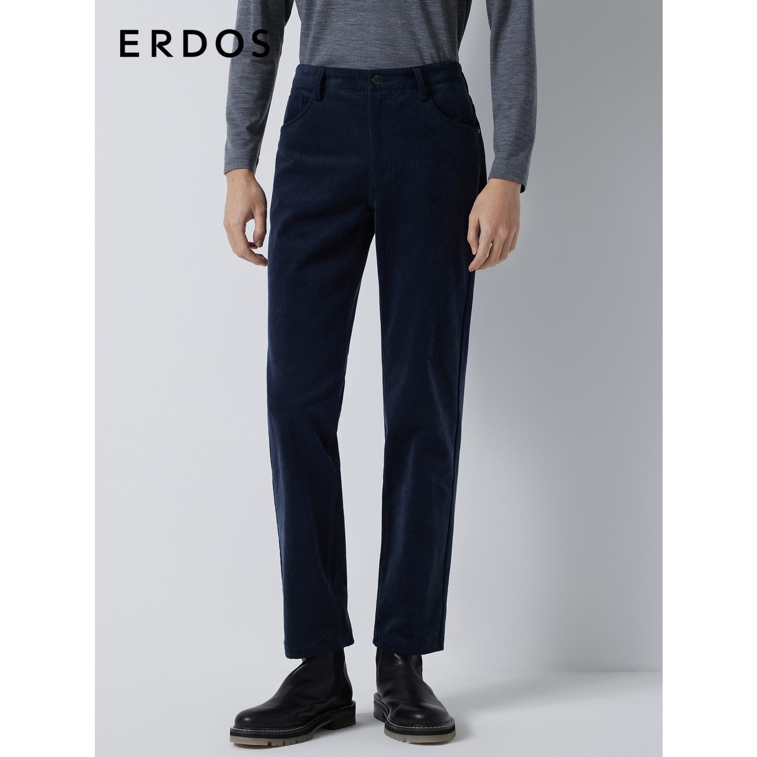 ERDOS 男装高棉质长裤秋冬寒霜蓝直筒裤轻商务弹力休闲裤