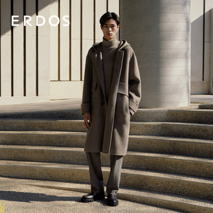 毛呢大衣 纯羊毛大衣秋冬连帽双面蓬松呢长款 ERDOS 男装