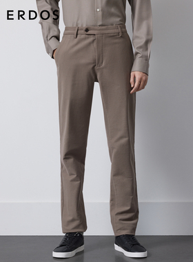 ERDOS 男装高棉质长裤秋冬驼棕色中腰微弹厚款商务休闲裤