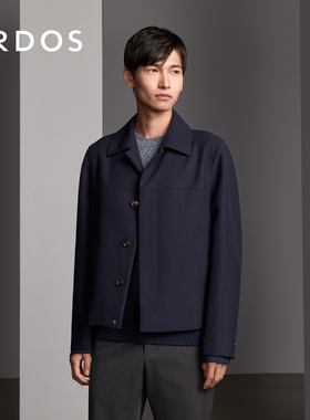 ERDOS 男装羊毛棉混纺夹克春季款藏蓝色巴尔领短款外套上衣