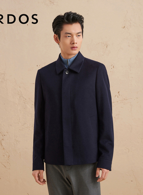 ERDOS 男装羊绒行政夹克秋冬藏蓝色翻领短款外套商务通勤