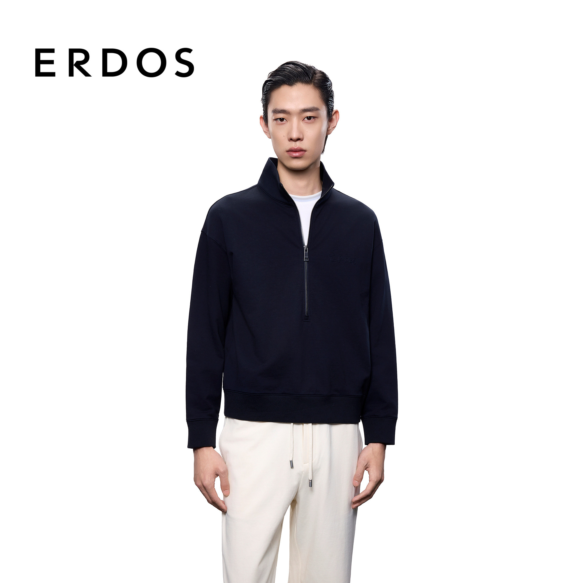 ERDOS 男装25年秋冬新品棉质休闲半高领短款哑光毛圈布长袖男卫衣,男装,卫衣,淘宝优惠券,粉丝福利购,淘宝优惠卷