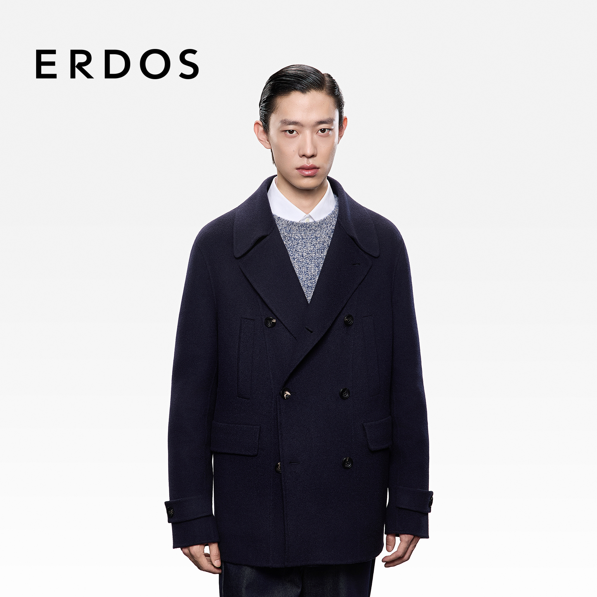 ERDOS 男装纯羊绒大衣25年秋冬新品双排扣西装领商务绅士毛呢外套