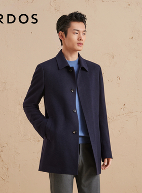 ERDOS 男装羊绒混纺大衣秋冬藏蓝色行政风中长款毛呢大衣