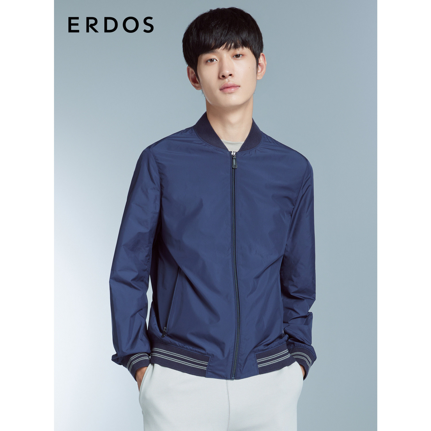 ERDOS 轻装夹克男装春季薄款蓝色棒球服拉链短款外套休闲轻运动